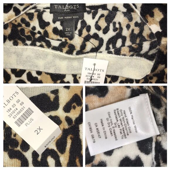 Talbots 2X ❤NEW❤ Lovely Merino Wool Lightweight Animal Print Women’s Sweater - Picture 8 of 9